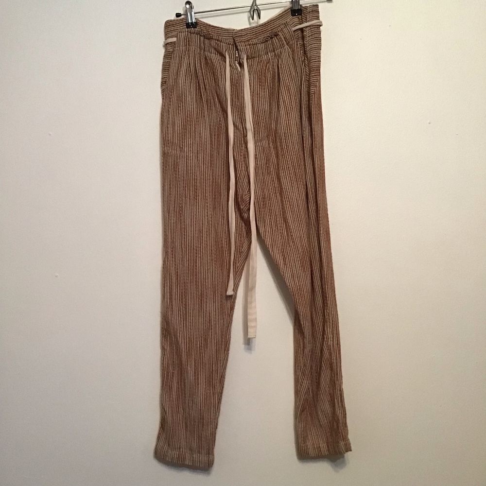 Free People Light at Sunrise High Waisted Vertical Stripped Pant Caraway-Cream - Picture 4 of 7